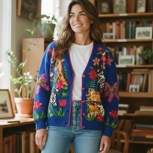 BellePointe Cardigan Vintage Zoo Animals
Butterfly Flowers Colorful Size Larg